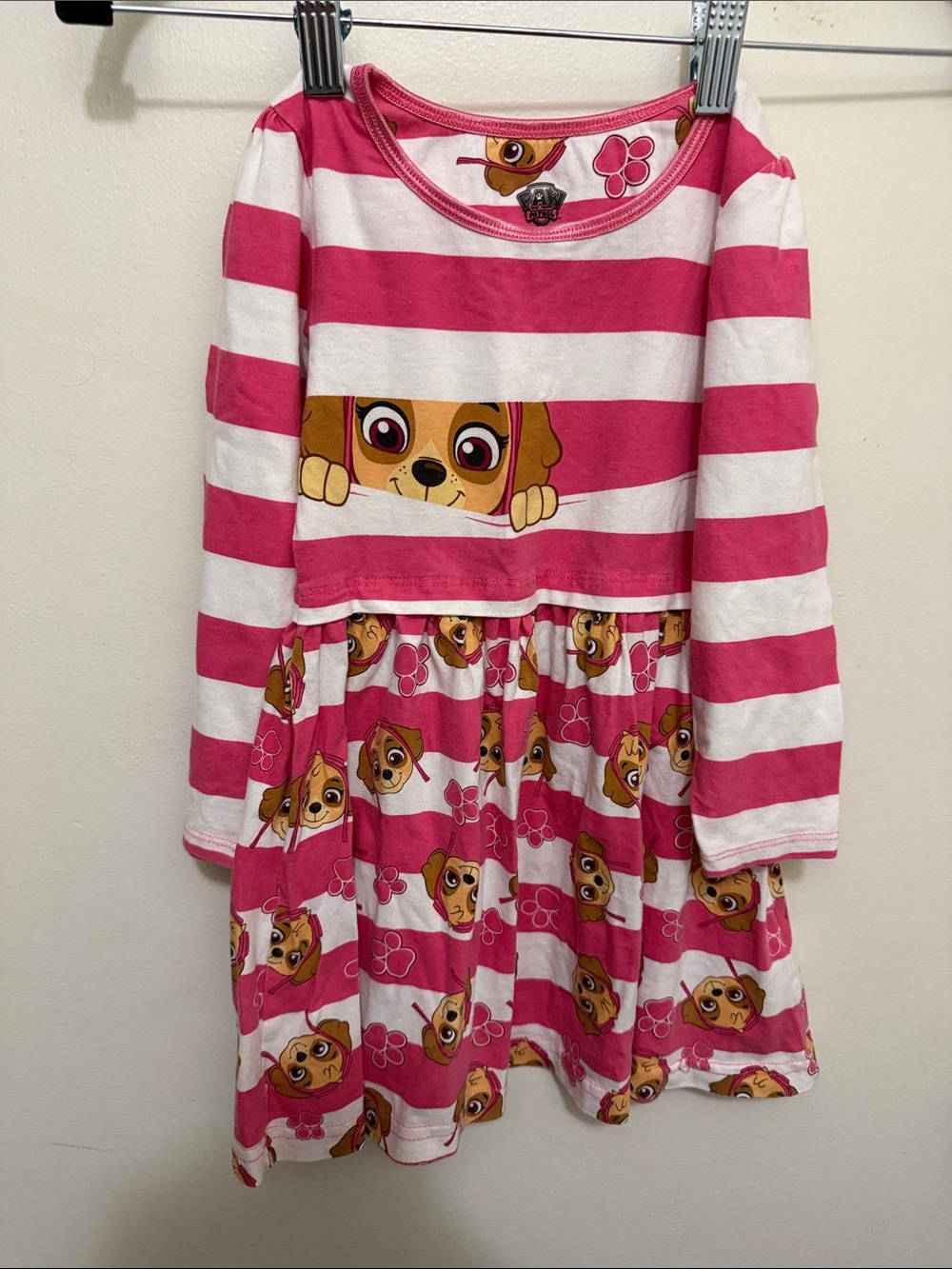 Girls Pink & White Stripe Paw Patrol Long-Sleeve Dress